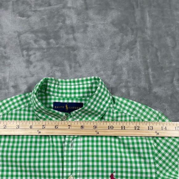 Ralph Lauren Boys Green Gingham Short Sleeve Button Down Shirt Size S 8 Cotton - Picture 7 of 9